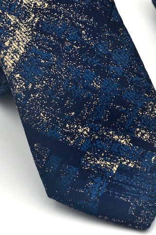 Gaffy Bej Desenli Petrol Mavi Dokuma Kumaş Mendilli Slim Fit Kravat // Sdk-2608-5 Mavi