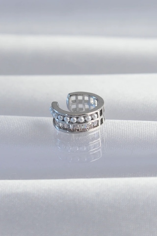 Pirinç Gümüş Renk İncili Baget Taşlı Earcuff Küpe Eb-53-vice/ 1395 3100 Çok Renkli