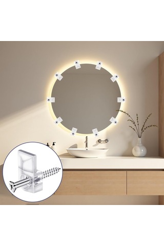 Tenfowee 32 Adet Şeffaf Plastik Ayna Tutucu, Duvar Montajlı Ayna Sabitleme Klampları, Cam Ayna Desteği Parçaları Şeffaf