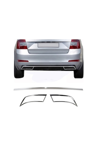 Skoda Octavia 3 A7 Uyumlu 2013-2019 Krom Egzoz Çerçevesi Ve Ara Çıta 3 Parça Paslanmaz Çelik