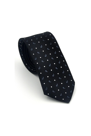 Gaffy Beyaz Füme Desenli Siyah Dokuma Kumaş Mendilli Slim Fit Kravat // Sdk-2612-1 Siyah