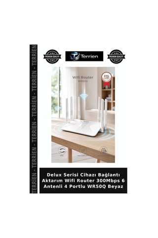 Delux Serisi Cihazı Bağlantı Aktarım Wifi Router 300mbps 6 Antenli 4 Portlu Wr50q Beyaz