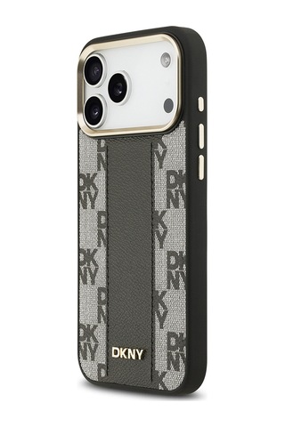 Apple Uyumlu iPhone 17 Pro Max Kılıf Dkny Lisanslı M-safeli 3d Yazılı Checkere Pattern Kapak Siyah Siyah