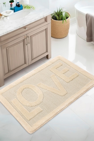 Doğal Kaymaz Taban Banyo Paspas Uzun Ömürlü Yumuşak Dokulu Su Emici Yıkanabilir Love 60x100 Krem