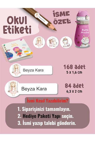 Okul Etiketi Kalem Defter Etiketi Atlı Prenses Temalı Özel İsim Yazılabilen Etiket - 252adet