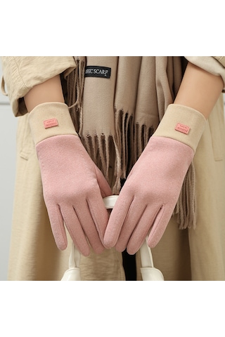 Cbtx Dokunmatik Özellikli Şık Mode Kadife Sıcak Soğuk Dayanıklı Kadın Eldiven Pembe