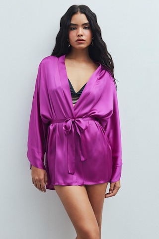 Fumée Fuşya Kısa Saten Sabahlık / Kimono Fuşya