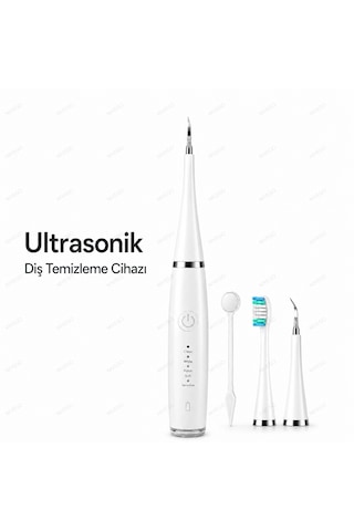 Ahm Ultrasonik Diş Temizleme Cihazı Şarjlı Diş Taşı Temizleyici Usb Type-c 42.000 Rpm Titreşimli Ultra Sonic Ipx8 Su Geçirmez 3 Başlıklı Diş Bakım Seti