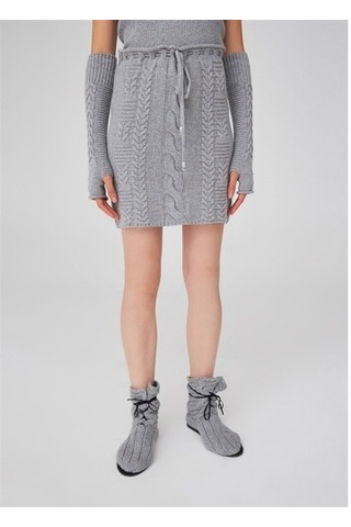 Peraluna Saç Örgü Desenli Kadın Triko Etek Gri Melanj
