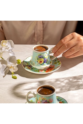 Nehir Masal 6 Kişilik 12 Parça Porselen Kahve Fincan Takımı