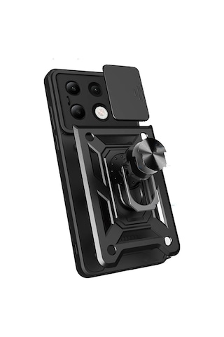 Xiaomi Redmi Note 13 4g Kılıf Kamera Koruma Sürgülü Antishock Magnetic Yüzüklü Standlı Kapak