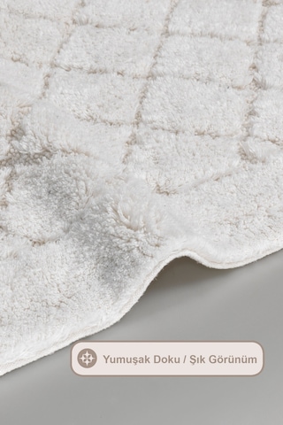 Elart Frio Banyo Halısı Paspas Takımı Pamuklu 2 Adet 60x100 Cm Krem Krem