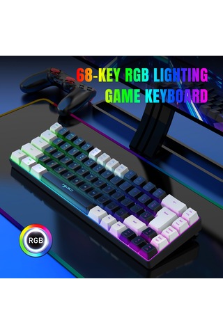 Yunboo Hxsj V200 68 Tuşlu Rgb Aydınlatmalı Taşınabilir Oyun Klavyesi - Çift Renk Seçeneği Ve 19 Tuş Çakışmasız