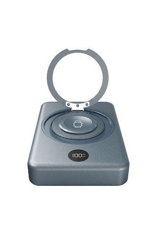 Lenyes Pw1010d Standlı Wireless Powerbank Pd 20w Dijital Led Kablosuz Şarj Özellik 15w 10000mah Gri