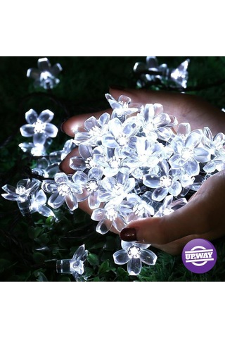 Güneş Enerjili Silikon Çiçekli Beyaz Renkli Dekoratif Bahçe Ve Balkon Süsleme Led Işıklar Beyaz