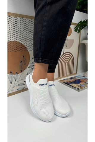 Günlük Unisex Sneaker Slip-on Nefes Alabilen Hafif Yürüyüş Bağcıksız Esnek Spor Ayakkabı 041f Beyaz