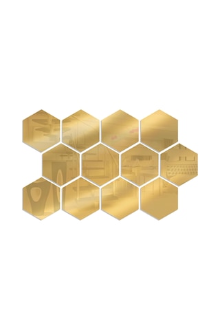 Xiyyadms Altın 12'li Akrilik Hexagon Duvar Sticker Seti - Dıy Ev Dekoru, Odalar/banyolar İçin Yansıtan Dekoratif Yapı, 20x17cm Altın