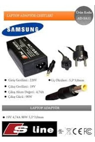 Samsung Uyumlu 19V 4.74A - 90 Watt 3.0 MM\5.5 MM Notebook Adaptör Nba90