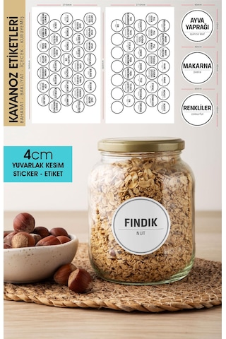 Beyaz Yuvarlak Kesim Baharat, Bakliyat Etiket Modeli V2 - 4cm - 70 Adet Folyo Sticker Siyah