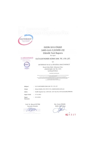 Ozon Cihazı T.c. Sağlık Bakanlığı Onaylı Laboratuvar Testli