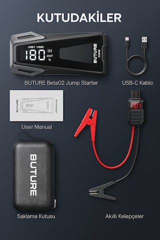 Buture BETA02 2500A 21800mah Taşınabilir Akü Takviye Kiti (Çanta + Led Lamba + Powerbank)