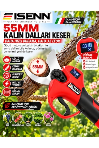 Eisenn Ultra Güç 55 Mm Dijital Makas + 22 Cm Otomatik Yağlamalı Dijital Testere +2.2 Mt Teleskop Süper Bahçe Seti