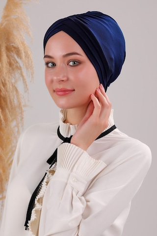 Melodi Scarf Kadın Üç Bantlı Çapraz Hazır Türban Dış Bone Lacivert Lacivert
