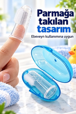 Mucit Home Mavi Erkek Bebek Çocuk Silikon Parmak Diş Kaşıyıcı Dil Temizleyici Diş Fırçası