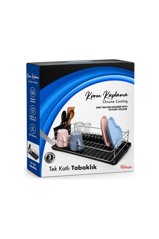 Krom Tek Katlı Tabaklık - Bulaşıklık Çok Renkli
