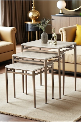 Diva Serisi 1. Sınıf Mebran Mdf 3 Lü Zigon Sehpa Takımı Gold Bronz