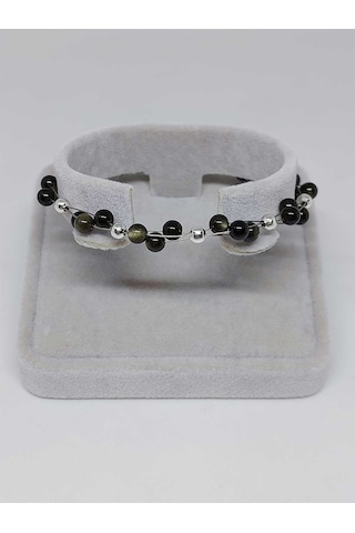 Golden & Siyah Obsidyen Taşı Bileklik 4mm