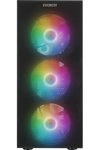 Everest Faced V3 500 W 4x12 CM RGB Fan ATX TempeRr Camlı Mid Tower Oyuncu Kasası Siyah