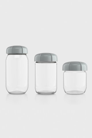 Renga Rhea Gri Kapaklı 3 Boy Cam Kavanoz Seti 131010 Gri