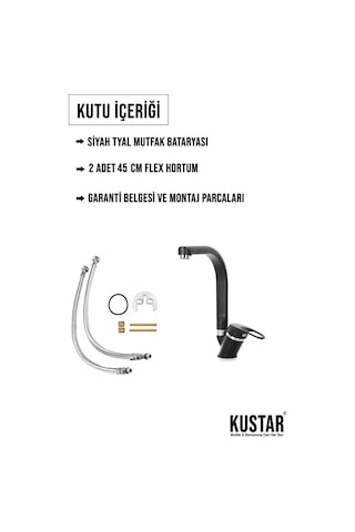 Kustar Mix Tyal Balık Sırtı Boru Mutfak Eviye Bataryası Siyah