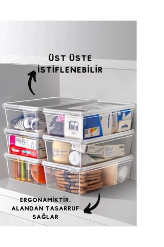 Ucr Home Kendinden Kapaklı Buzluk Saklama Kabı Derin Dondurucu Düzenleyici Set 10 Adet 2 Litrelik Şeffaf