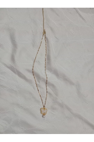 Kelebek Kolye İnci Boncuk Uçlu Beyaz