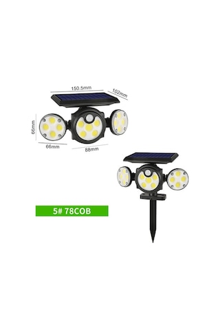 Besthome1 3 Kafa Güneş Enerjili Duvar/zemin Lambası, 78cob Led Beyaz Işık, 3 Mod, 2x1200mah Batarya, Ip65 Koruma
