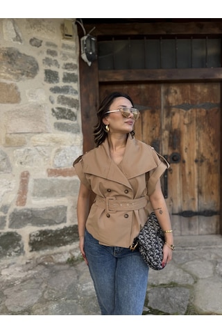 Keymoda Kadın Trenç Yelek Camel