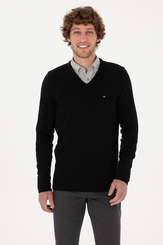 U.S. Polo Assn. Erkek Slim Fit V Yaka Siyah Basic Kazak 50313668-VR046