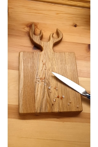 Geyik Boynuzu Model Sunum Servis Tahtası Doğal Ahşap Meşe 34x20