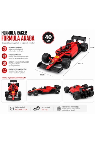 40 Cm Formula Racer Oyuncak Araba Kırmızı Yarış Arabası Kırmızı - Siyah