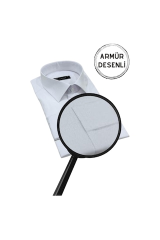 Beyaz Armür Desenli Rahat Kesim Uzun Kol Erkek Gömlek Tek Cepli Klasik Regular Fit 001