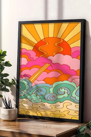 Gün Batımı Renkli Bulutlar Çerçeveli Tablo - Pop Art Poster Tablo