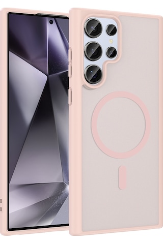 Ardemix Samsung Uyumlu Galaxy S23 Ultra Kılıf M-safe Şarj Özellikli Zore Babet Kapak - Pembe