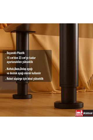 5 23 Cm Ayarlanabilir Siyah Destek Ayağı Mobilya Kanepe Baza Koltuk Dolap Ayağı Siyah