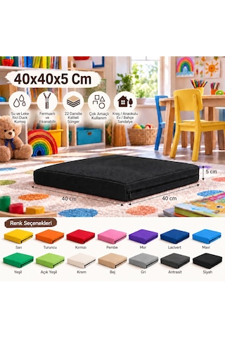 40x40x5 Cm Kare Minder - Sandalye Minderi - Kreş Anaokulu Oyun Aktivite Minderi - Bahçe Dekor Minderi Siyah