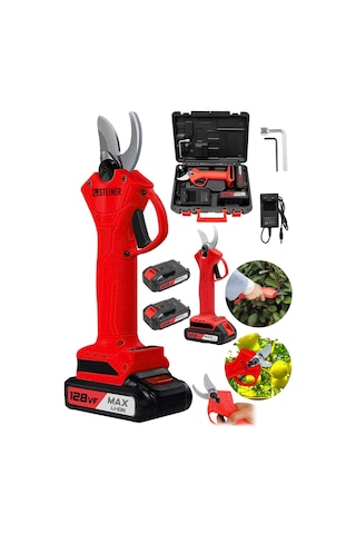 Steiner 128 Vf 10 Ah Çift Akülü Bağ Makası Dal Budama Makası Krmz