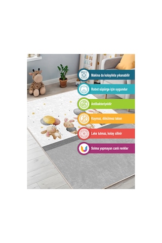 Dijital Baskılı Pamuk Tabanlı Çocuk Halısı Kaymaz, Yumuşak, Makinede Yıkanabilir Çok Renkli 795159931 Çok Renkli