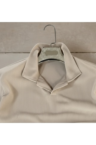 Fifty Color Alaçatı Stili Erkek Fitilli Ottoman Hava Alan Kumaş Polo Yaka T-shirt 2li Renk Bej - Ekru