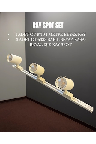 Cata Babil Ray Spot Set 3 Adet Ct-5333 Beyaz Kasa Beyaz Işık Spot + 1 Adet Ct-9710 Ray Beyaz